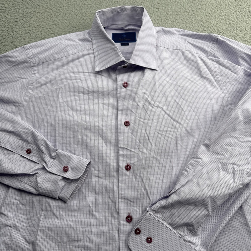 David Donahue Dress Shirt Mens 16.5 32/33 Trim White Long Sleeve Button Up